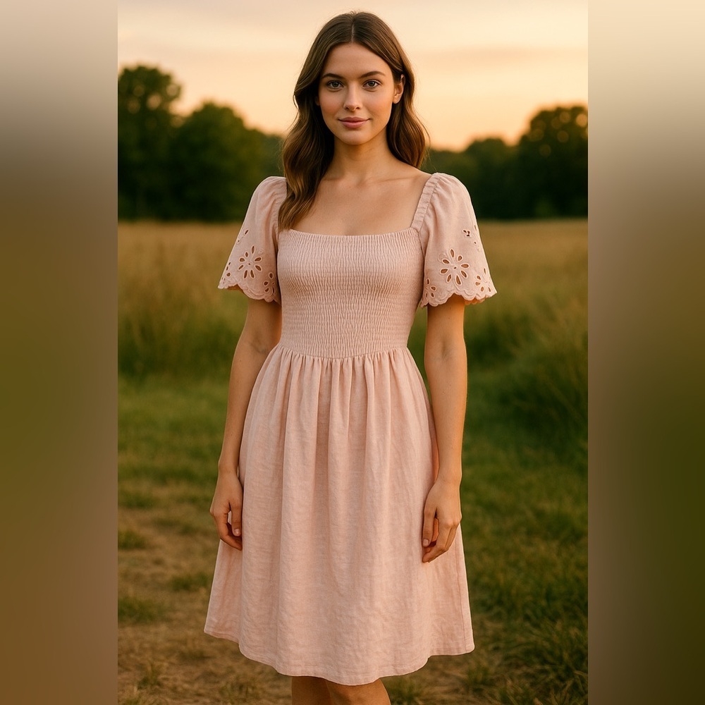 Madewell Pink Smocked Midi Dress NWT M Cute Ruffle Cottagecore Coquette Milkmaid